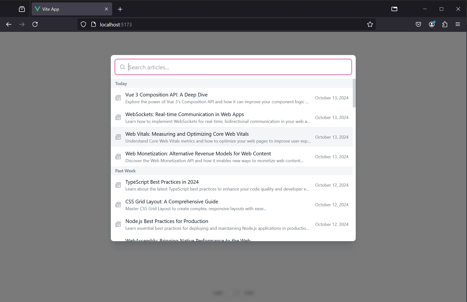 Search Bar Vue Article List